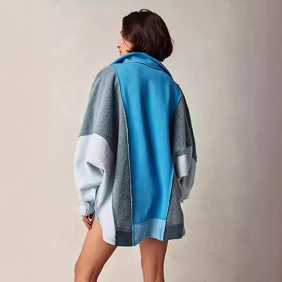 Dame Oversized Fleece Pullover med moderigtig V-halsudskæring og hætte Stilla