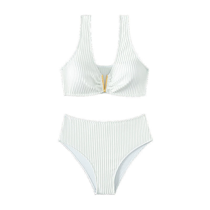 Damer højtaljede bikini-sæt med unik ribstruktur Skovae