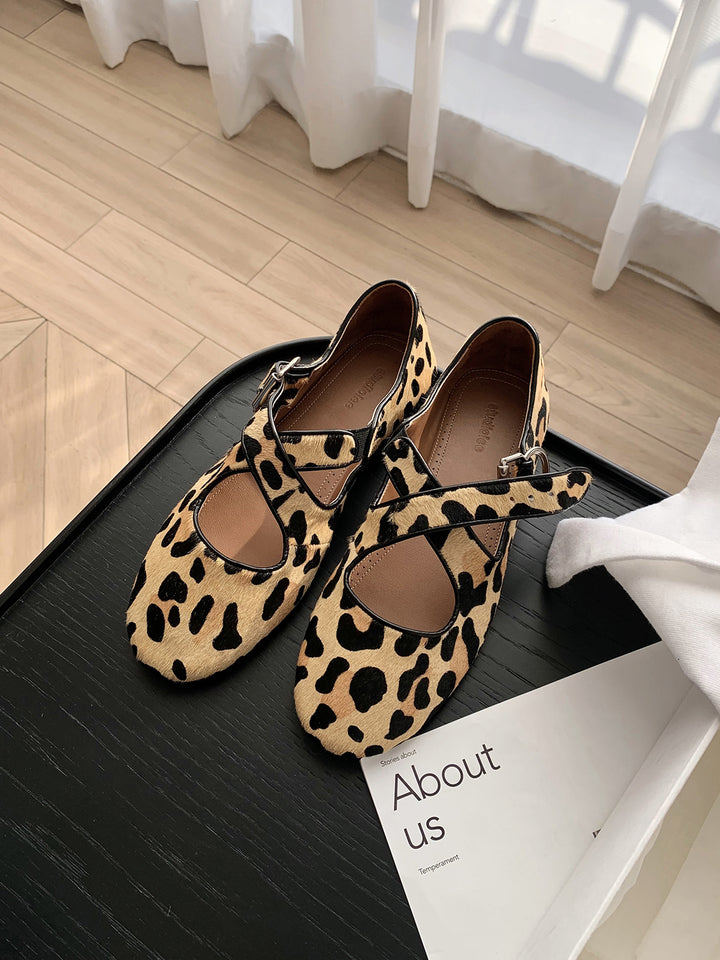 Dame Elegant Leopardskinds mønster Slingback Flats Stilla