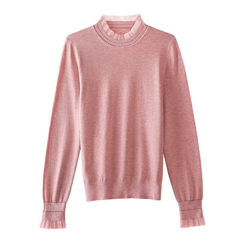 Dame Langærmet T-shirt med elegant flæsedetail og fin struktur Stilla