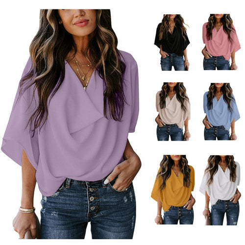 Dame elegant crossover-bluse med løs pasform Stilla