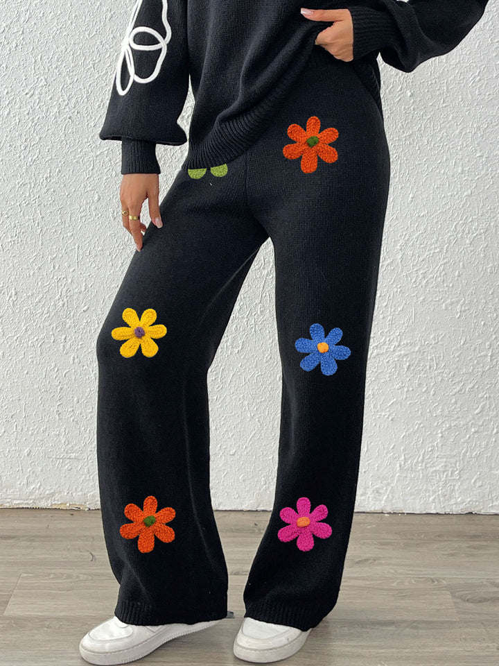 Dame Behagelig Strikbukser med farverige blomster Stilla