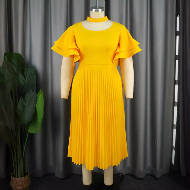 Dame Plisse Maxikjole med Choker og voluminøse ærmer Skovae