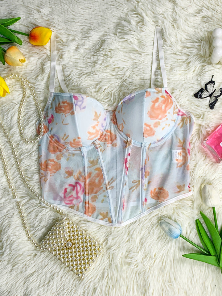 Dame Korset-Bustier med blomster mønstre og struktureret pasform Stilla