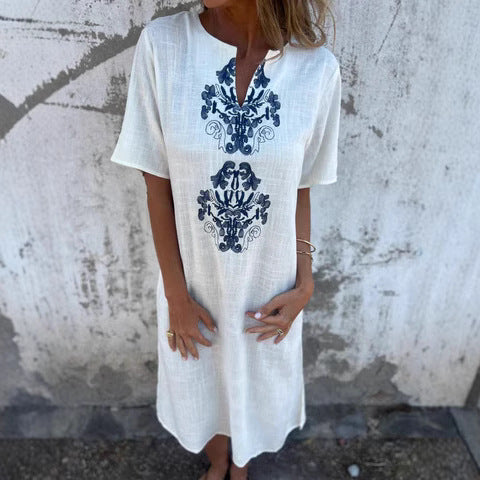 Dame Bohemian Stil Midi Kjole med broderede detaljer Stilla