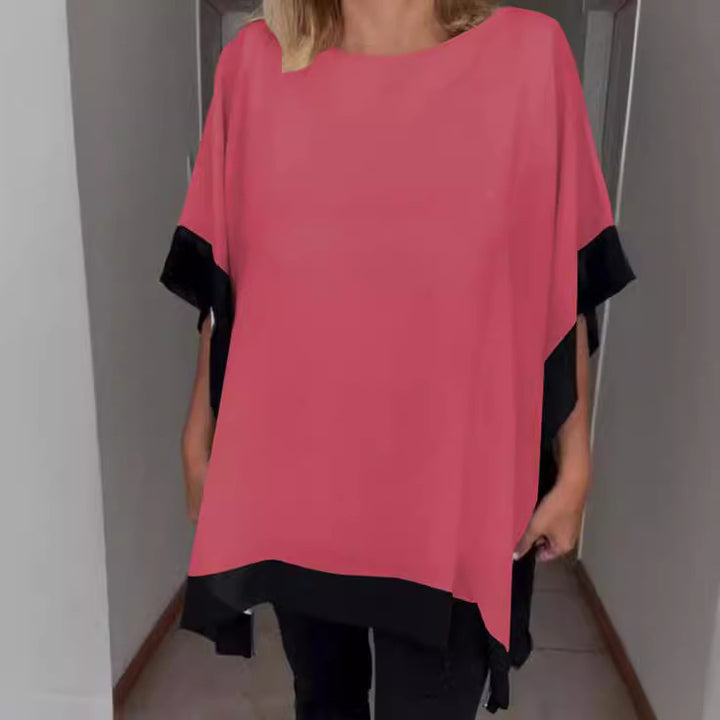 Dame Stilfuld Batik-bluse med bølget kant og kontrasterende ærmer Stilla