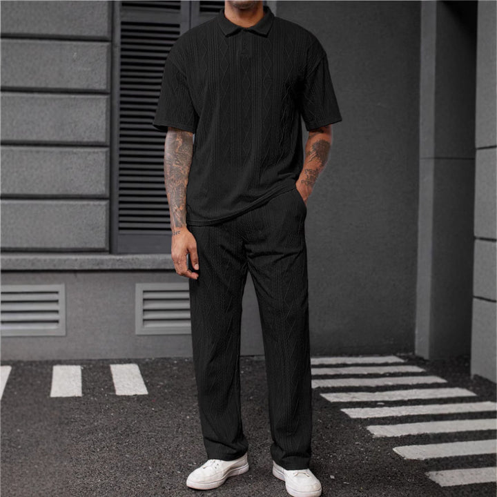 Herre polo skjorte og joggingbukser i elegant strikkedesign Stilla