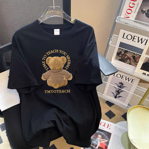 Dame T-shirt med charmerende bjørnemotiv og inspirerende skrift Stilla