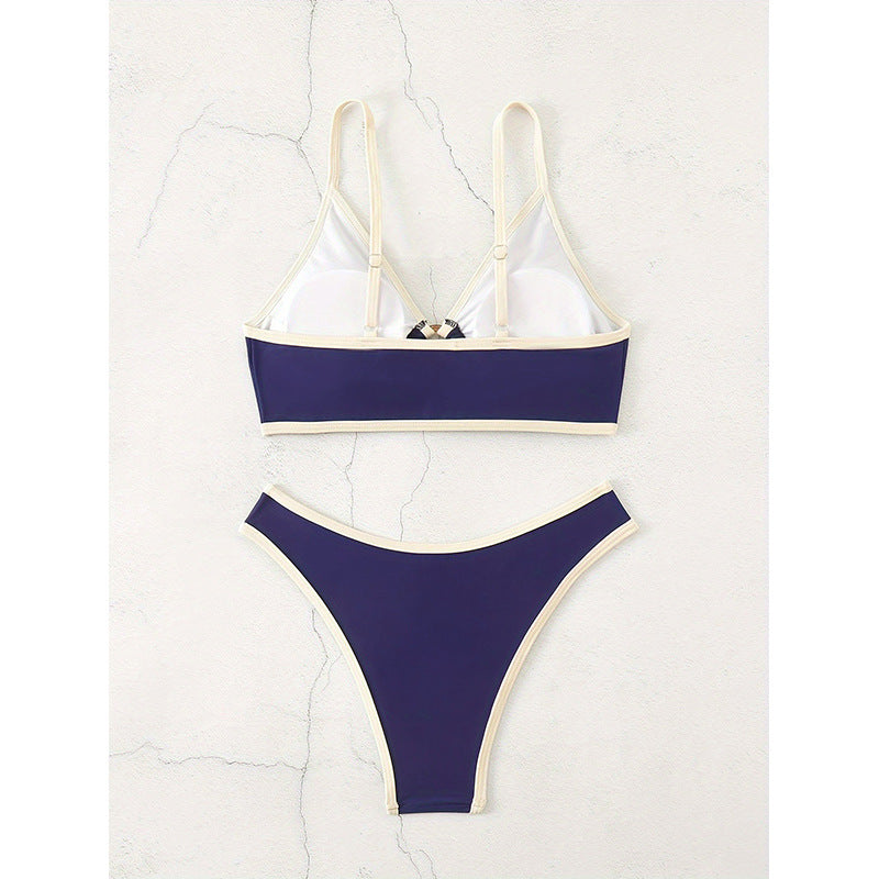 Dame triangel-bikini-sæt med elegant knude og høj benudskæring Skovae