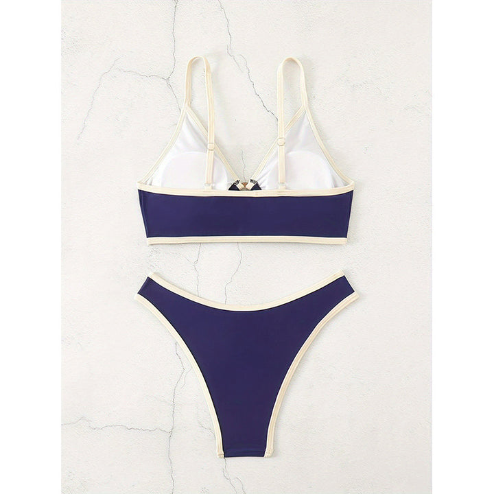Dame triangel-bikini-sæt med elegant knude og høj benudskæring Skovae