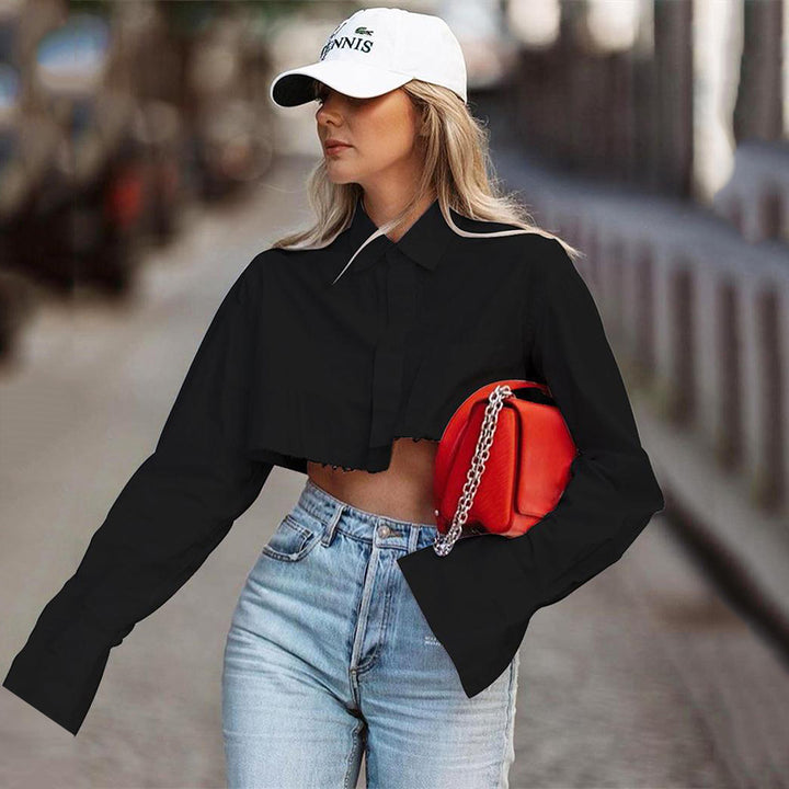 Dame cropped skjorte med vid arm Stilla