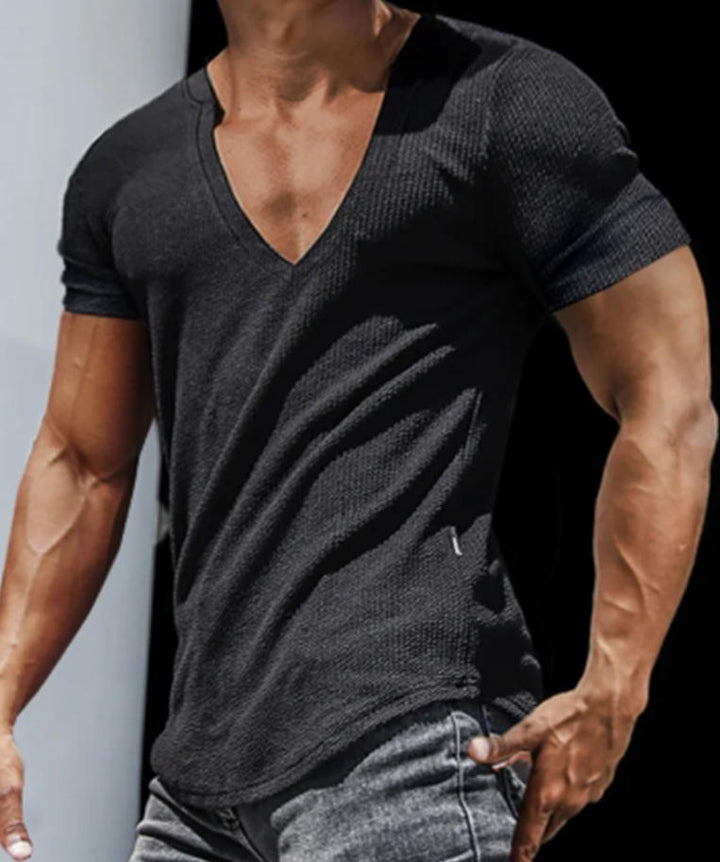 Herrernes V-hals T-shirt med struktureret stof Stilla