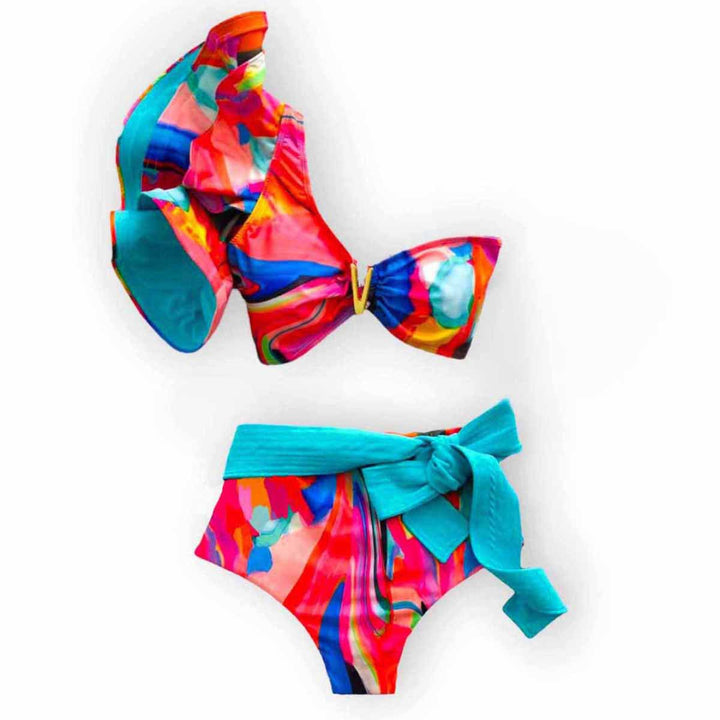 Dame bikini sæt med voluminøse flæser og moderne bånd Stilla