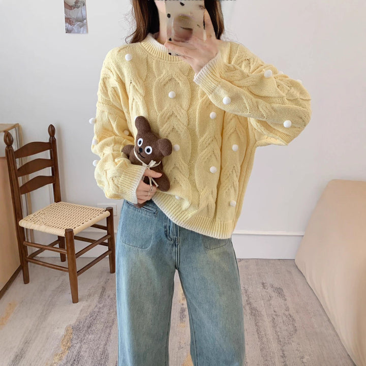 Kvinders chunky strik oversized sweater med afslappet kabelmønster og legende applikationer Stilla