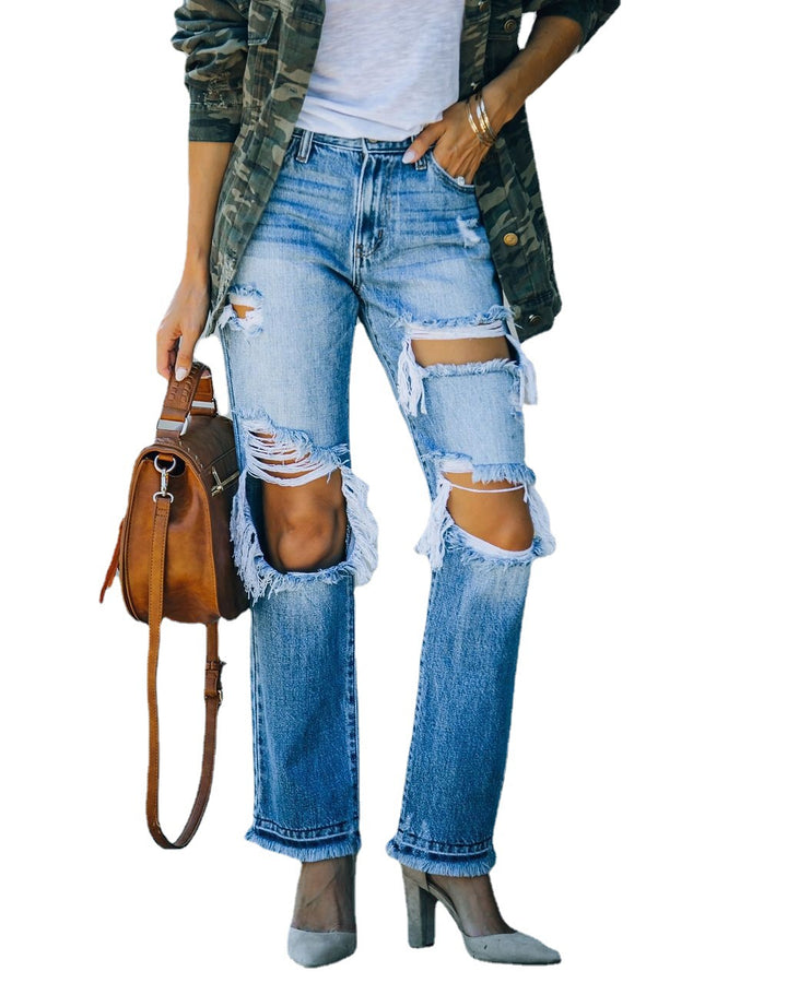 Damejeans med trendy destroyed-detaljer Stilla