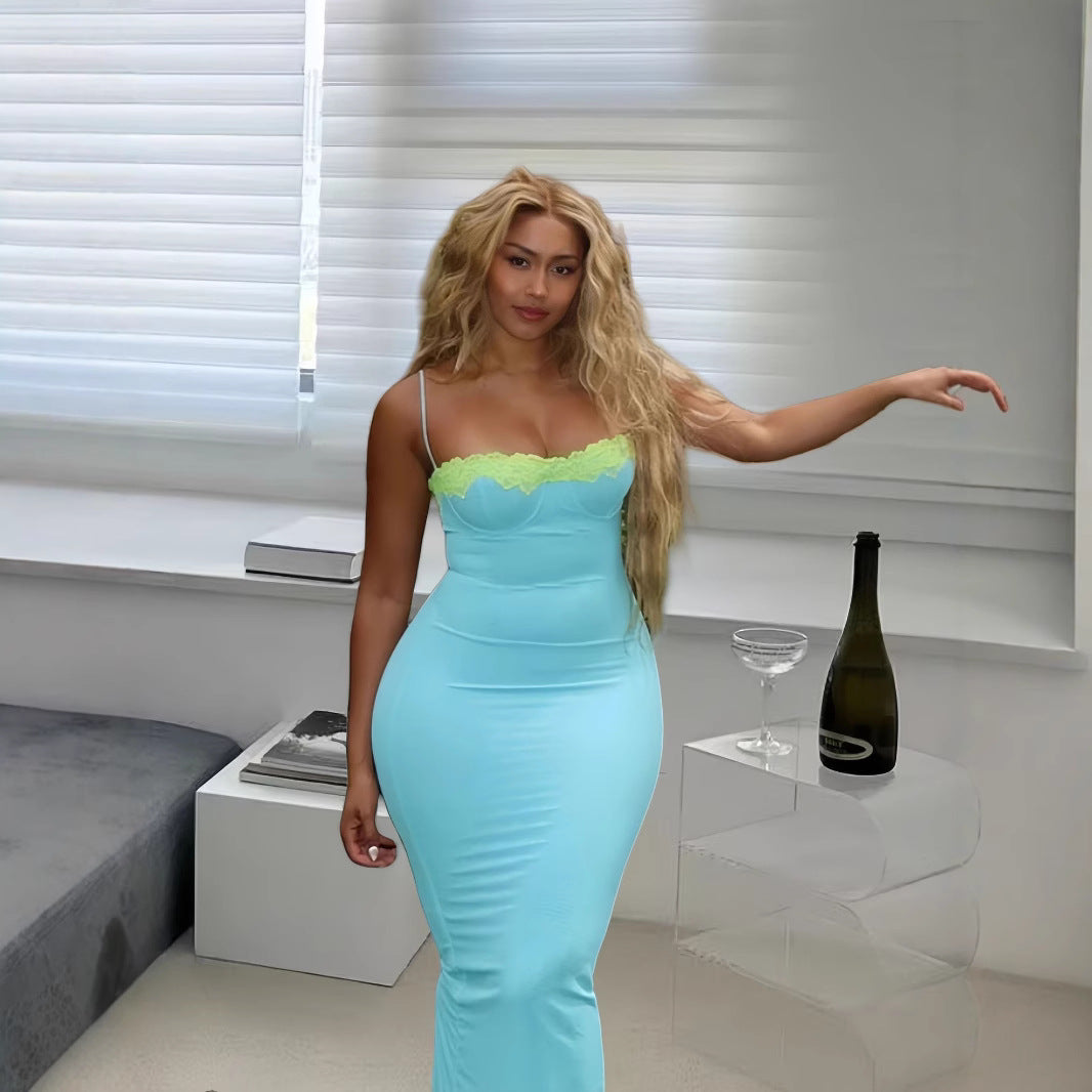 Dame Bodycon Maxikjole med fine spidsdetaljer Stilla