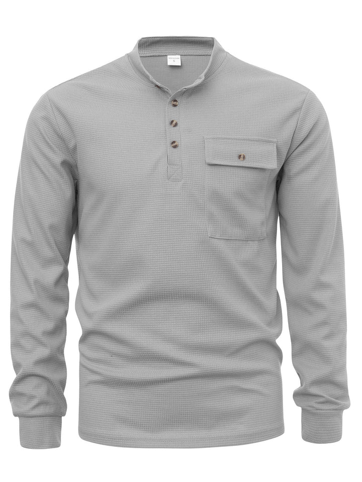 Herrer Langærmet Henley skjorte med struktureret design og praktisk brystlomme Stilla