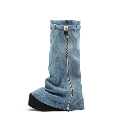 Femme Denim Slouchy High-Top Støvler Stilla