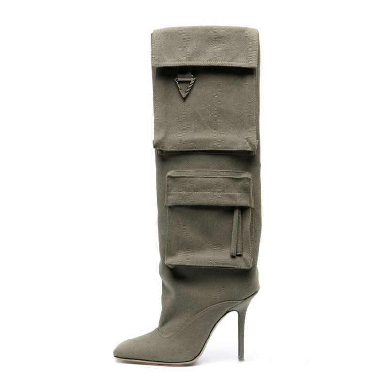 Femme Over-the-Knee Stiletto Støvler med Utility-lomme-detalje Stilla