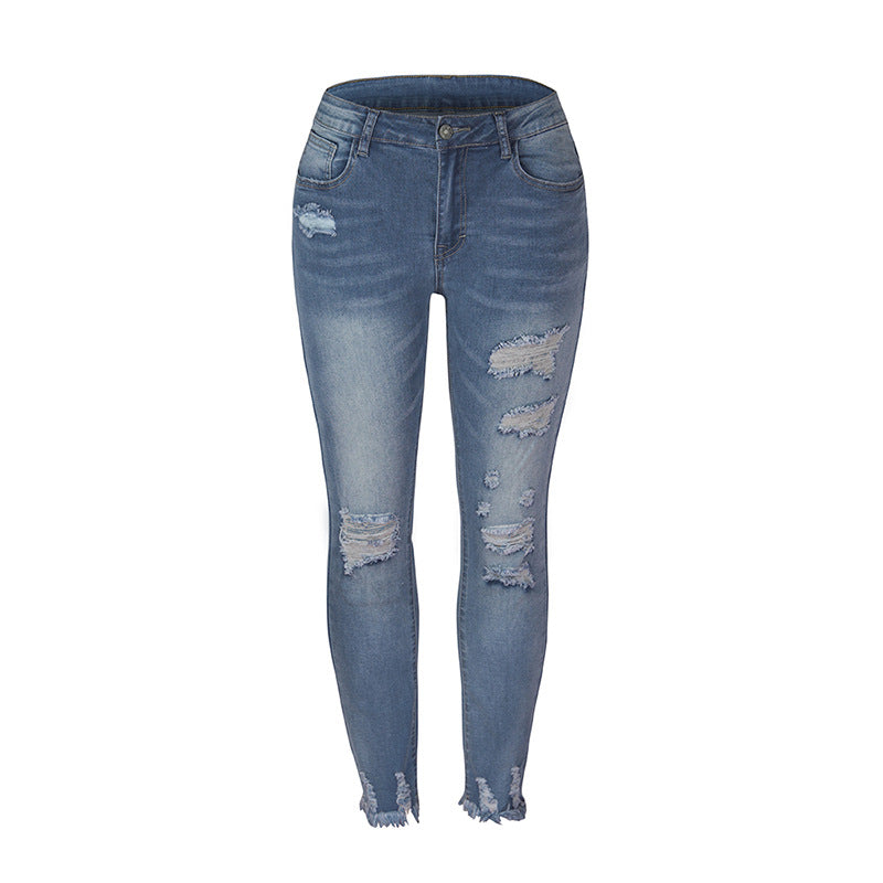 Dame mode Ripped Jeans med frynset kant og høj talje Stilla