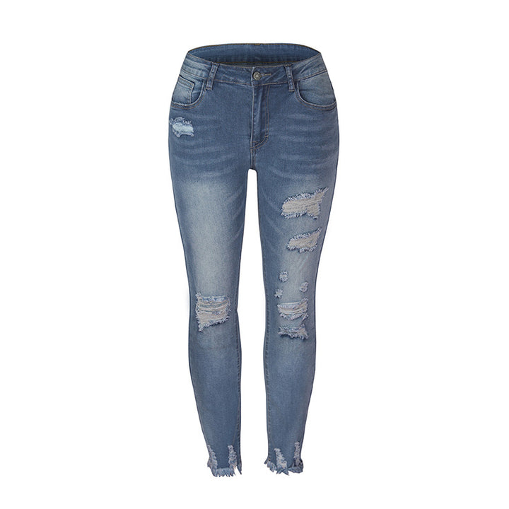 Dame mode Ripped Jeans med frynset kant og høj talje Stilla