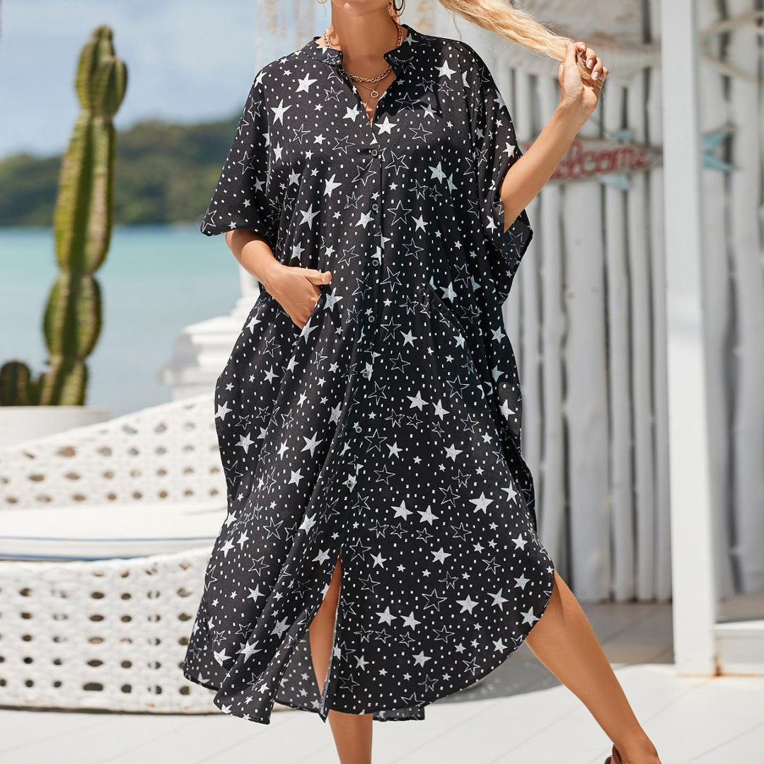 Dame Kaftan med løs pasform og blomsterdesign Stilla