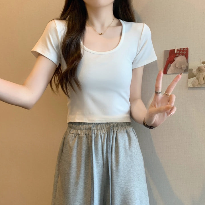 Dame Kortærmet Rundhalset Crop Top Stilla