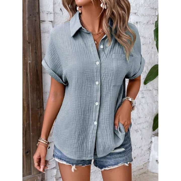 Dame Let Struktureret Knap-Top Bluse Stilla