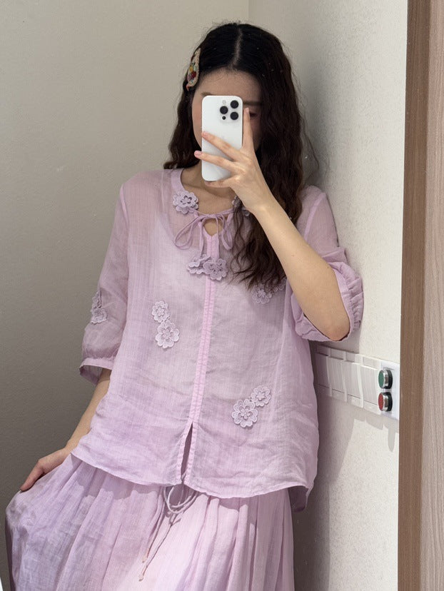 Femme Floral Broderet Bluse Stilla
