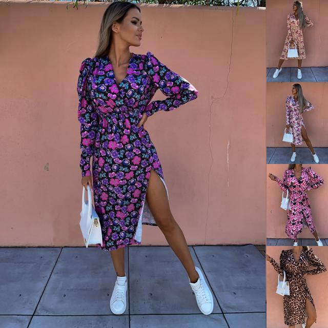Dame elegant maxikjole med leopardprint Stilla