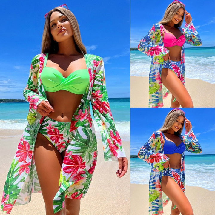 Dame badetøj sæt med blomstercover-up og stilfulde bikini-detaljer Stilla