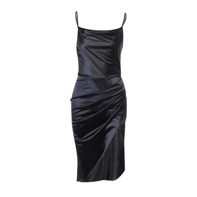Dame Satin Cowl Neck Midi Kjole Stilla
