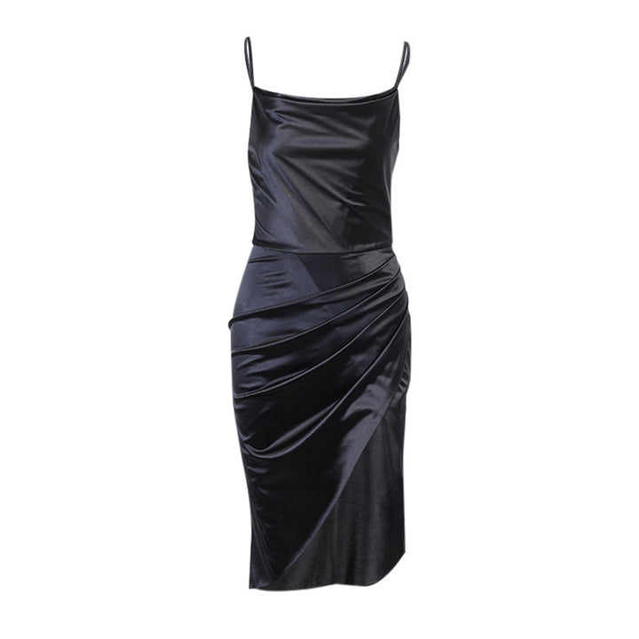 Dame Satin Cowl Neck Midi Kjole Stilla