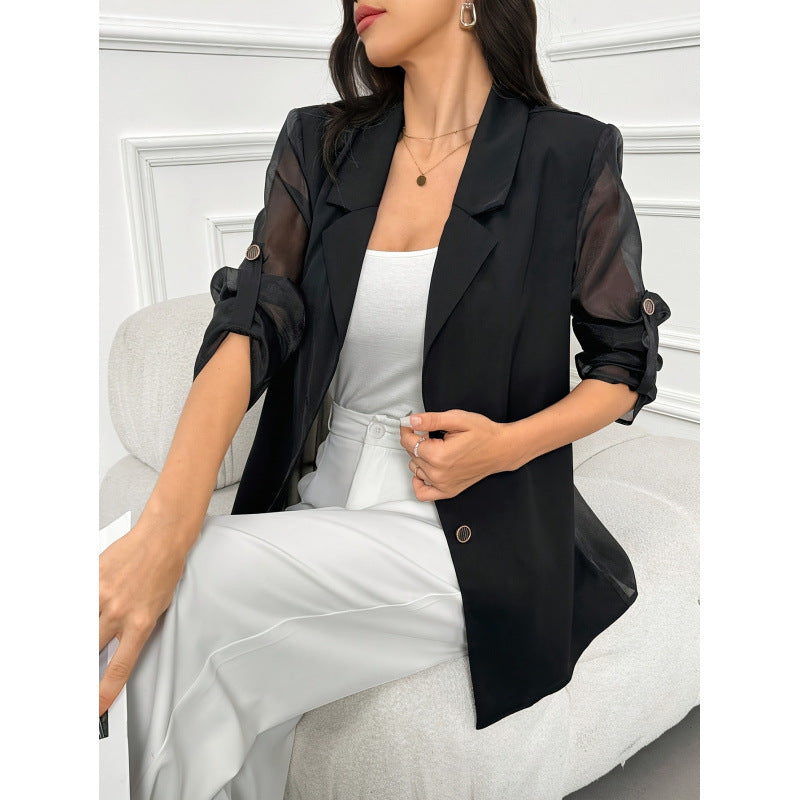 Dame Elegant Blazer med transparente ærmer Skovae