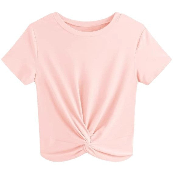 Dame kortærmet T-shirt med knude og elastisk stof Stilla