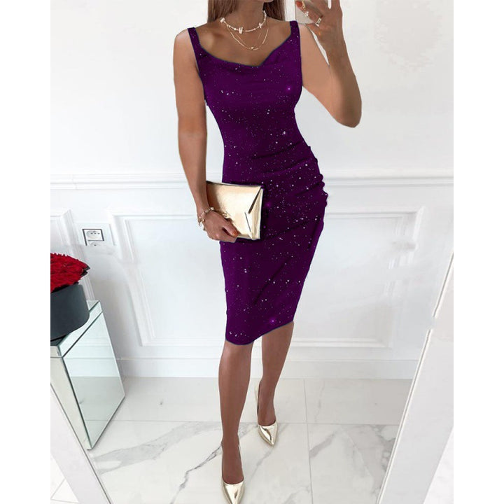 Dame Glitrende Bodycon Midi Kjole Stilla