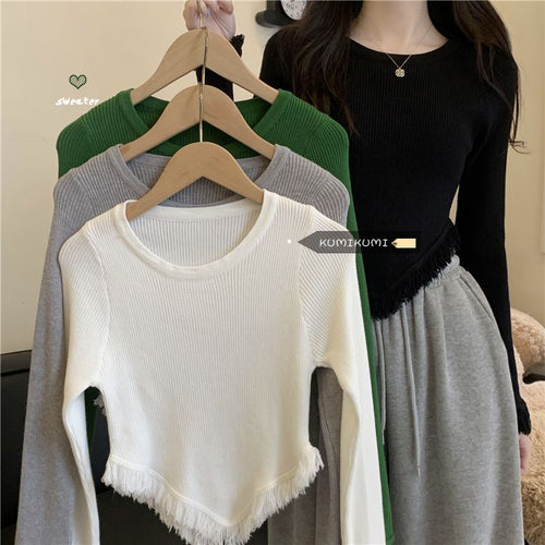 Kvindernes strikkede sweater med frynser Stilla