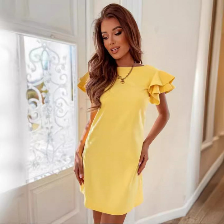 Femme Elegante Kortærmet Rynkedress Stilla