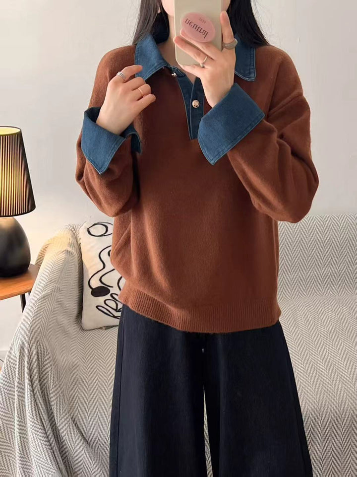 Kvinders hyggelige sweater med sporty krave Stilla