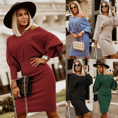 Dame elegant Bodycon-kjole med puffærmer og raffineret bånd Stilla