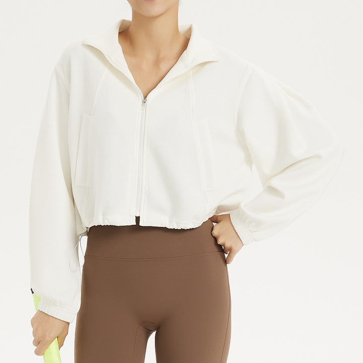 Dame afslappet cropped sweatshirtjakke med høj krave og lynlås Stilla