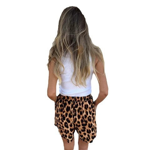 Dame justerbart talje leopardmønster shorts Stilla