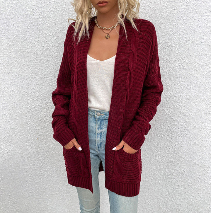 Kvinders chunky strikket cardigan med lommer og åbent frontdesign Stilla
