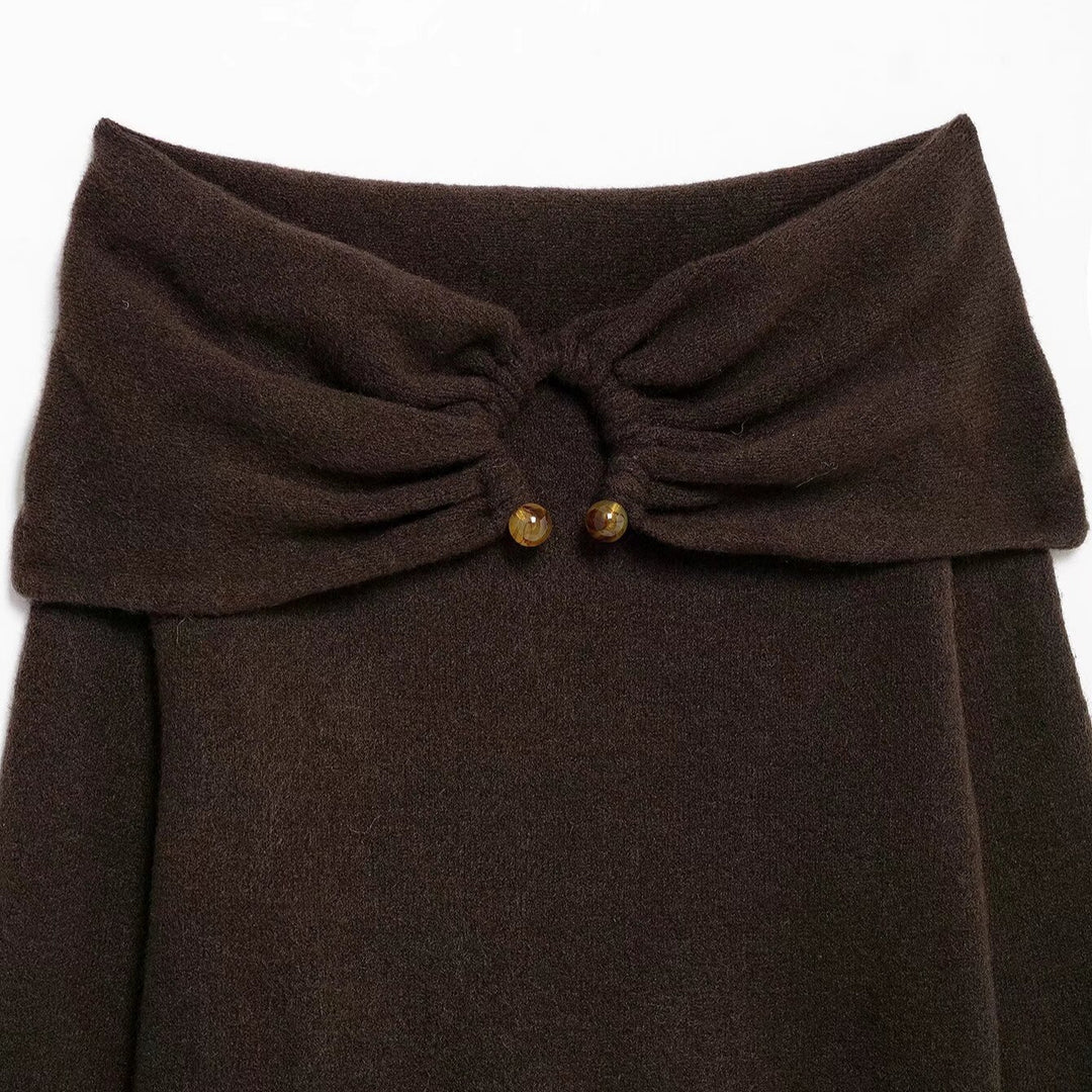Dame Off-Shoulder Strikpullover med dekorativt bånddetail Stilla