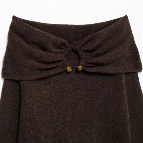 Dame Off-Shoulder Strikpullover med dekorativt bånddetail Stilla