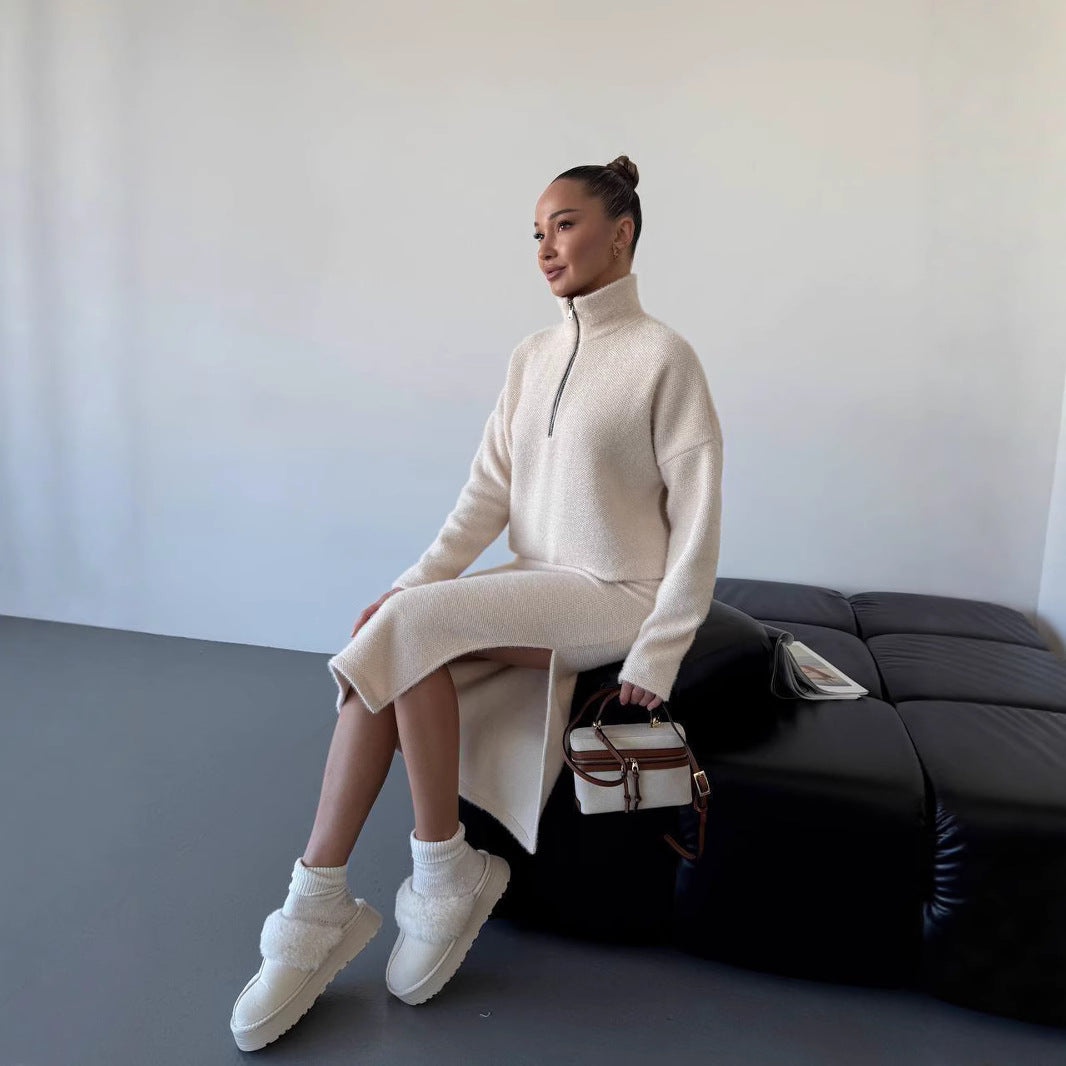 Kvinders strikket sweater med kort lynlås Skovae
