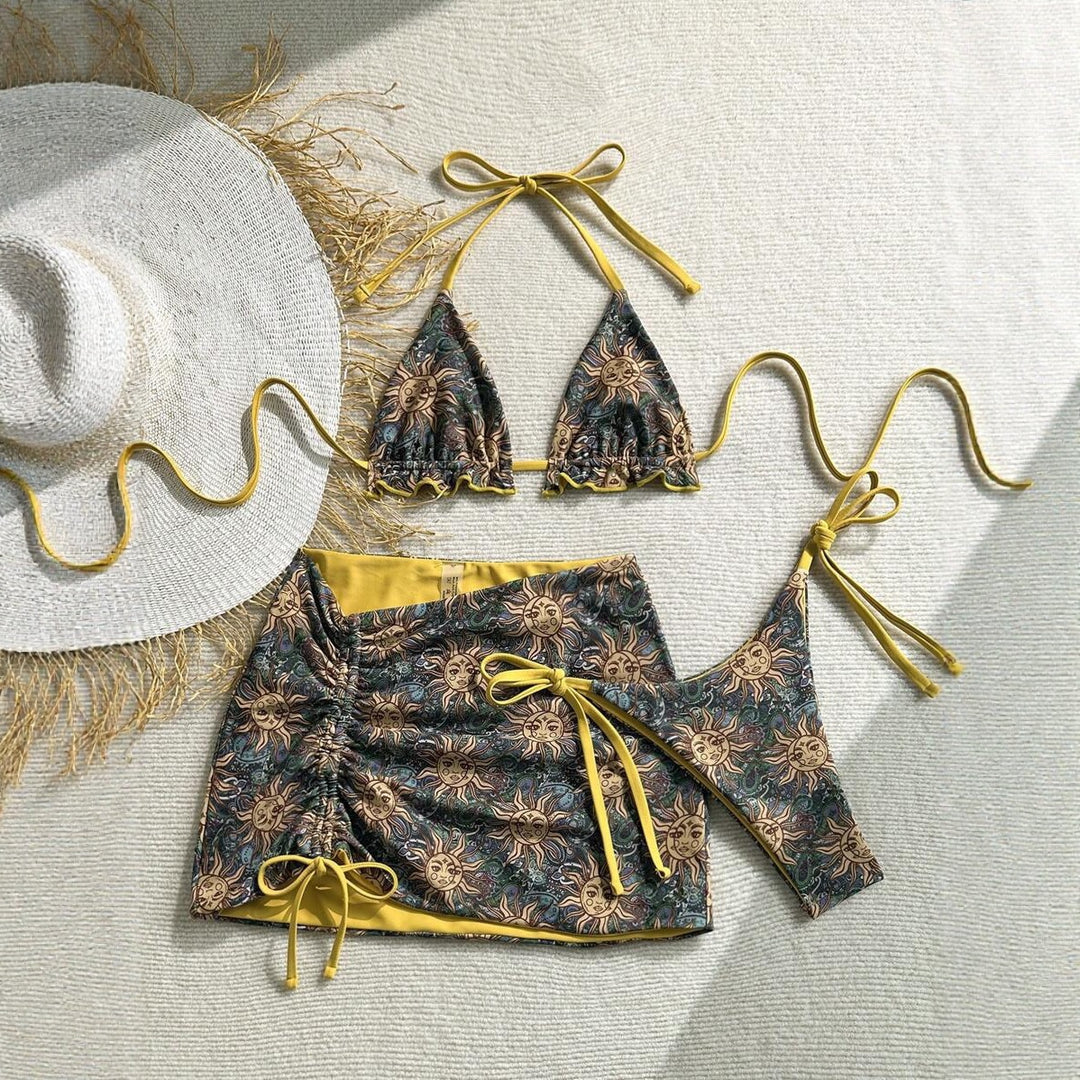 Dame Triangel-Bikini med Vinkle Skørt Skovae