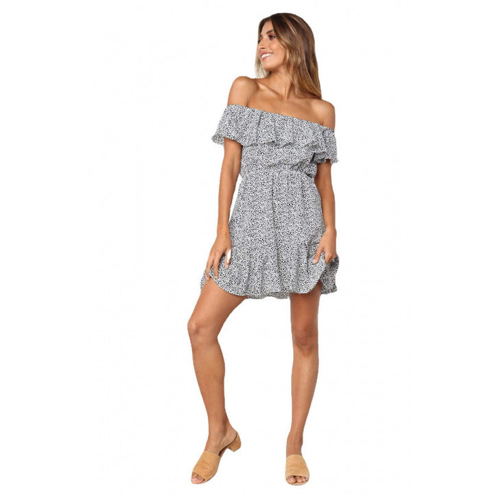 Dame Off-Shoulder Rüscheskjole Mini Kjole med elastisk bund Stilla