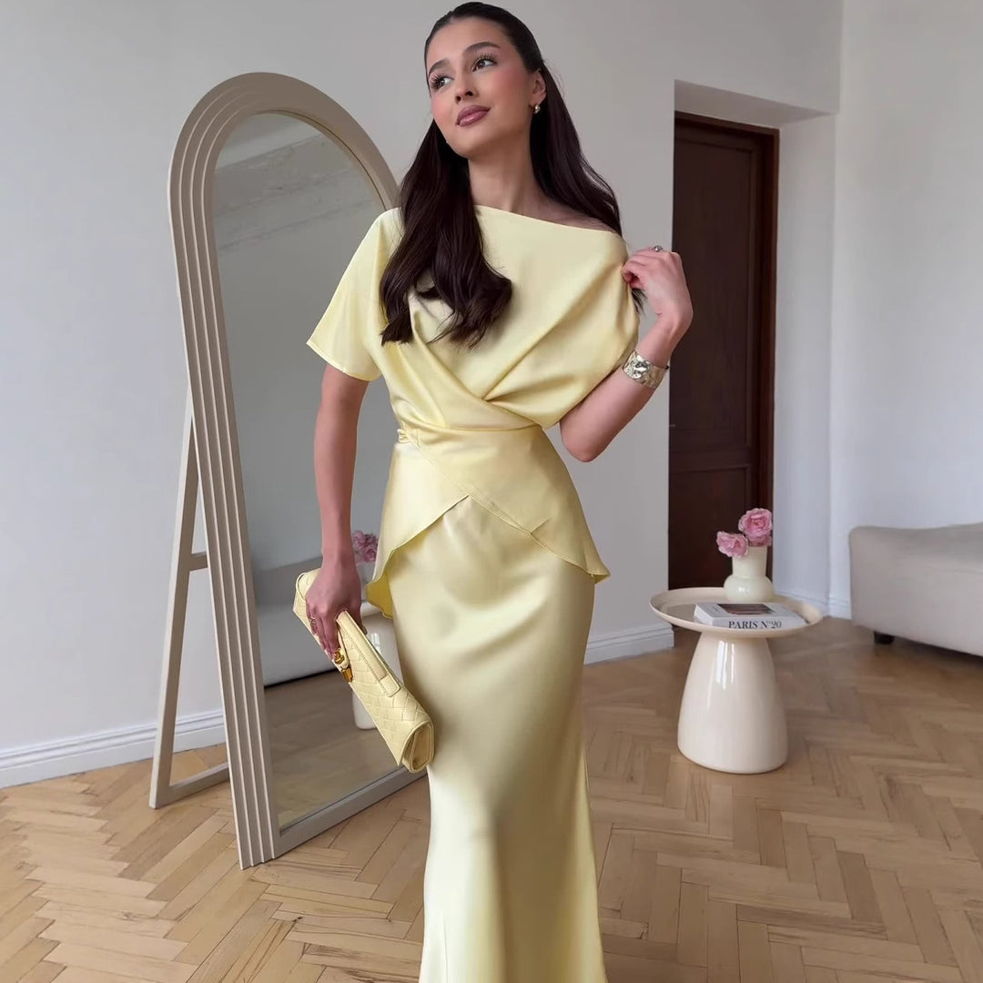 Dame Elegant Draperet Midi-Kjole Stilla