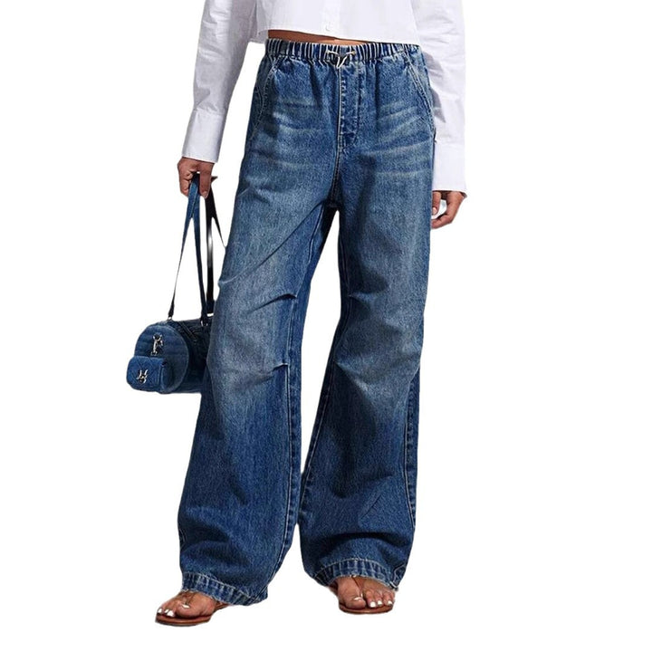 Dame bred Denim-bukser med elastisk talje og afslappet design Stilla
